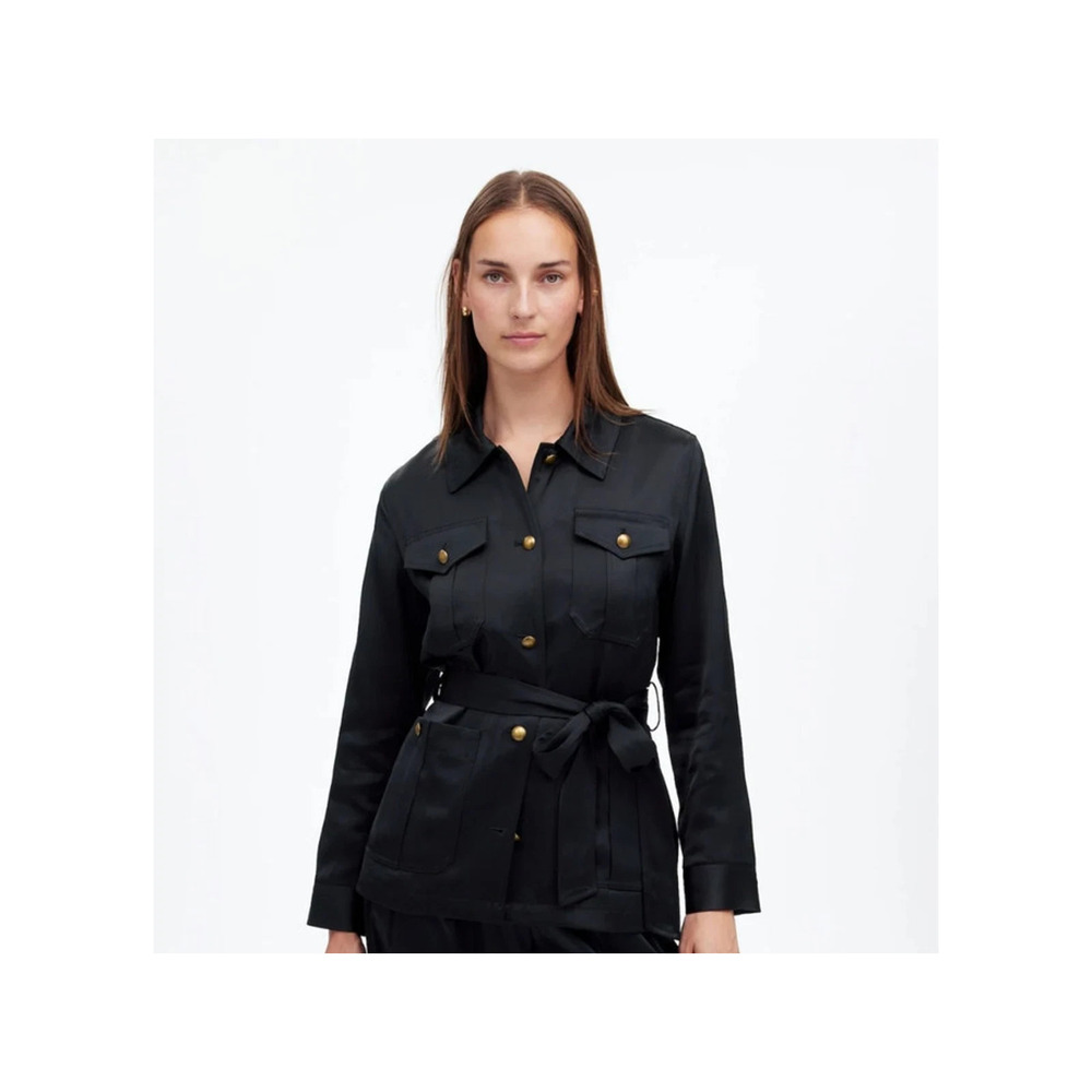 NWT Madewell Womens Black Double-Faced Satin Safari Button Front Jacket Size M